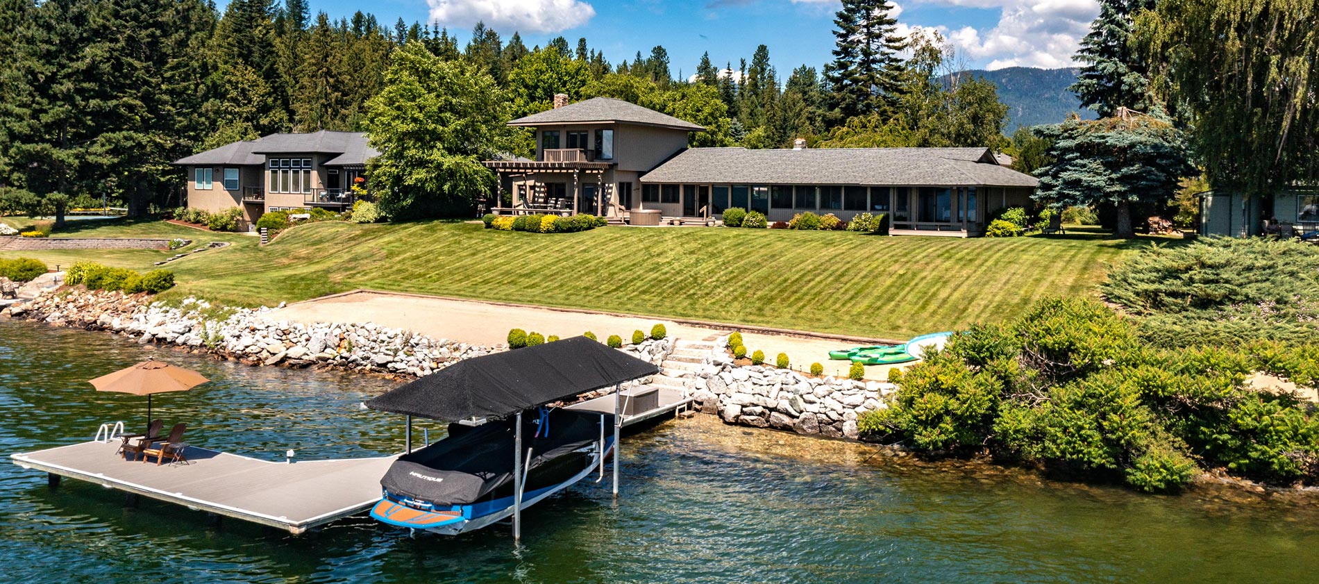 private beach, 140 feet of frontage, private dock with boat lift and stunning views